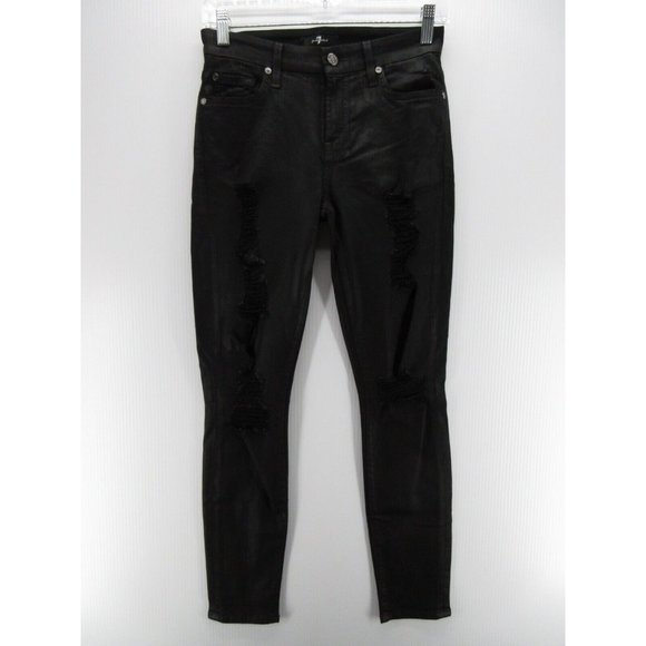 7 For All Mankind Jeans 26 Skinny Ripped Moto Distressed Dark USA - Picture 1 of 10